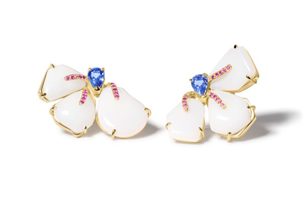 Modern Flower White Opal Earrings