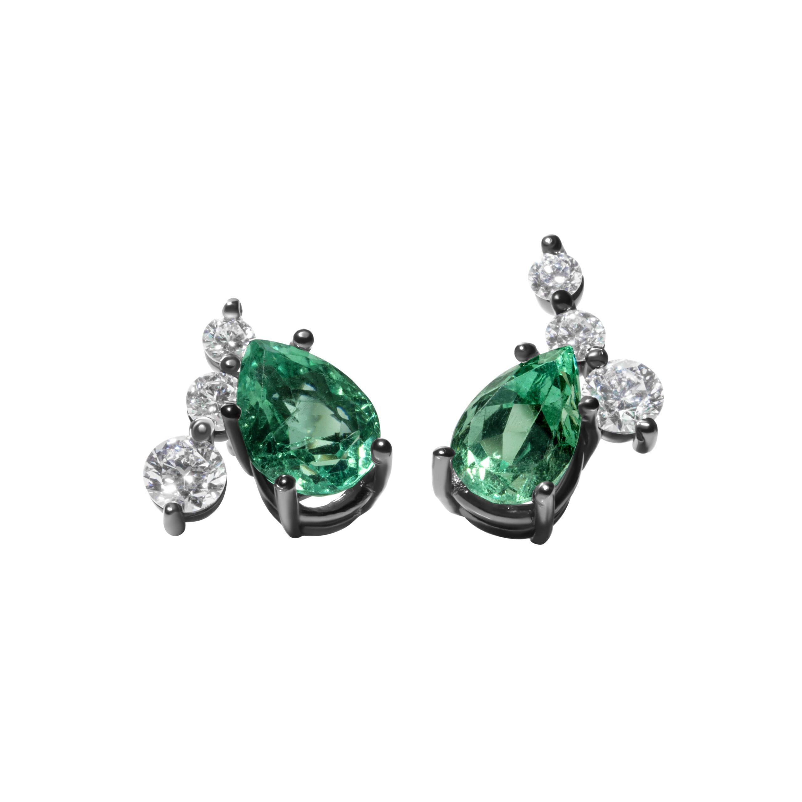Emerald and Diamond Earrings in Black Rhodium